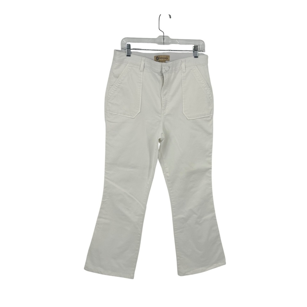 Democracy Ab Solution White Cropped Flare Patch Pocket Pants Womens 12